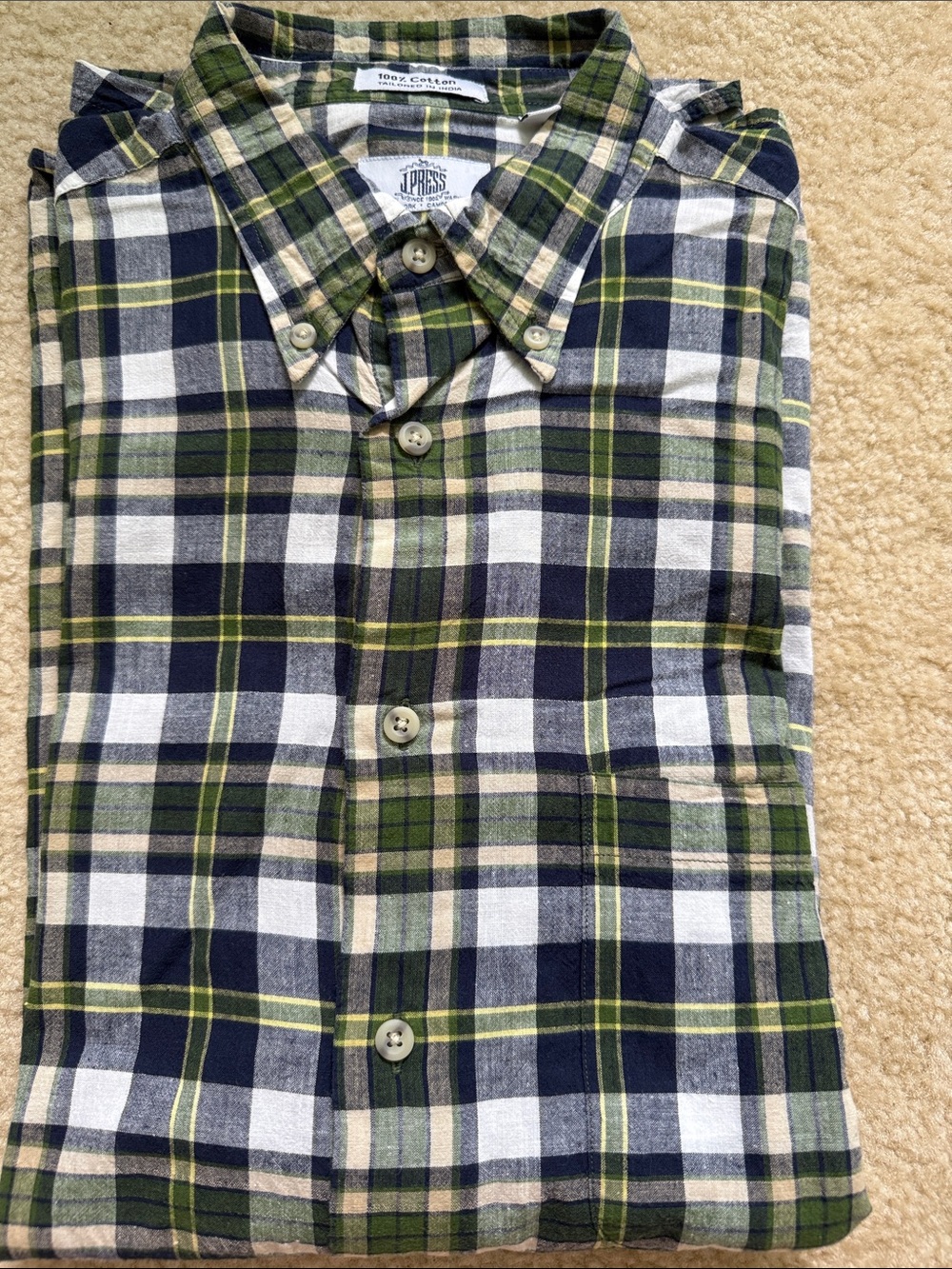 J.PRESS Men's Green Plaid Button-Down Shirt